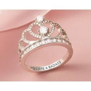 You Are a Badass Silver-tone Crown Ring with Rhinestones/Size 7.5